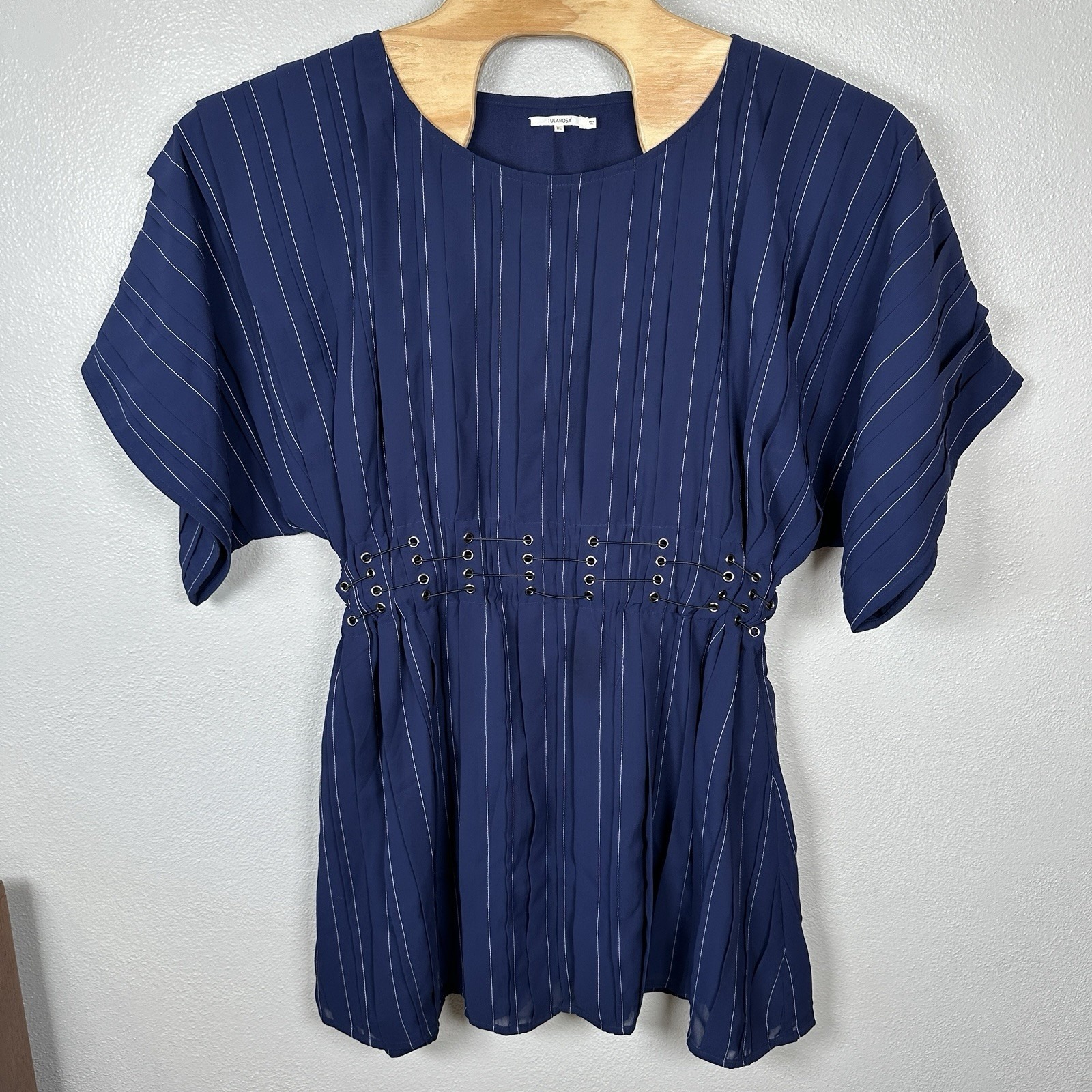 Tularosa Sienna Mini Dress Blue Pinstriped Size Xl Slouchy Oversized Punk Rock